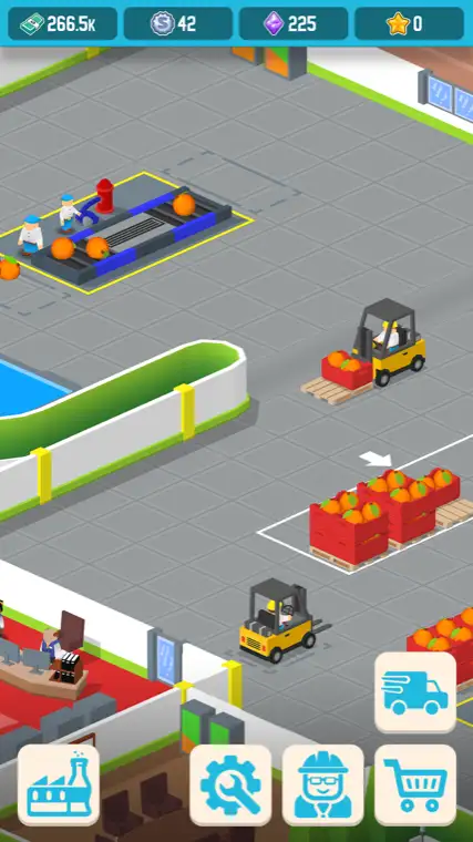 Schermata della fabbrica in Soda Inc: Idle Tycoon